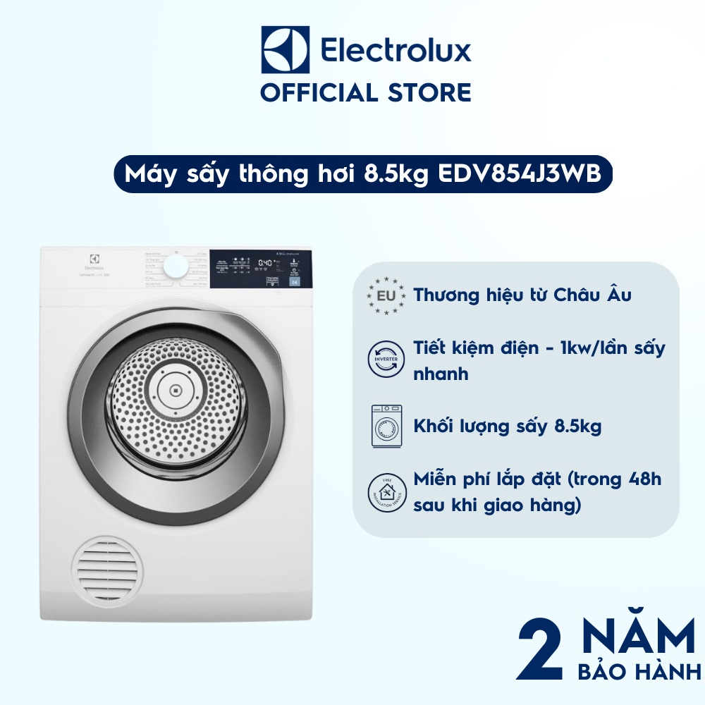 Máy sấy thông hơi Electrolux 8.5kg UltimateCare 300 - EDV854J3WB - Màu trắng