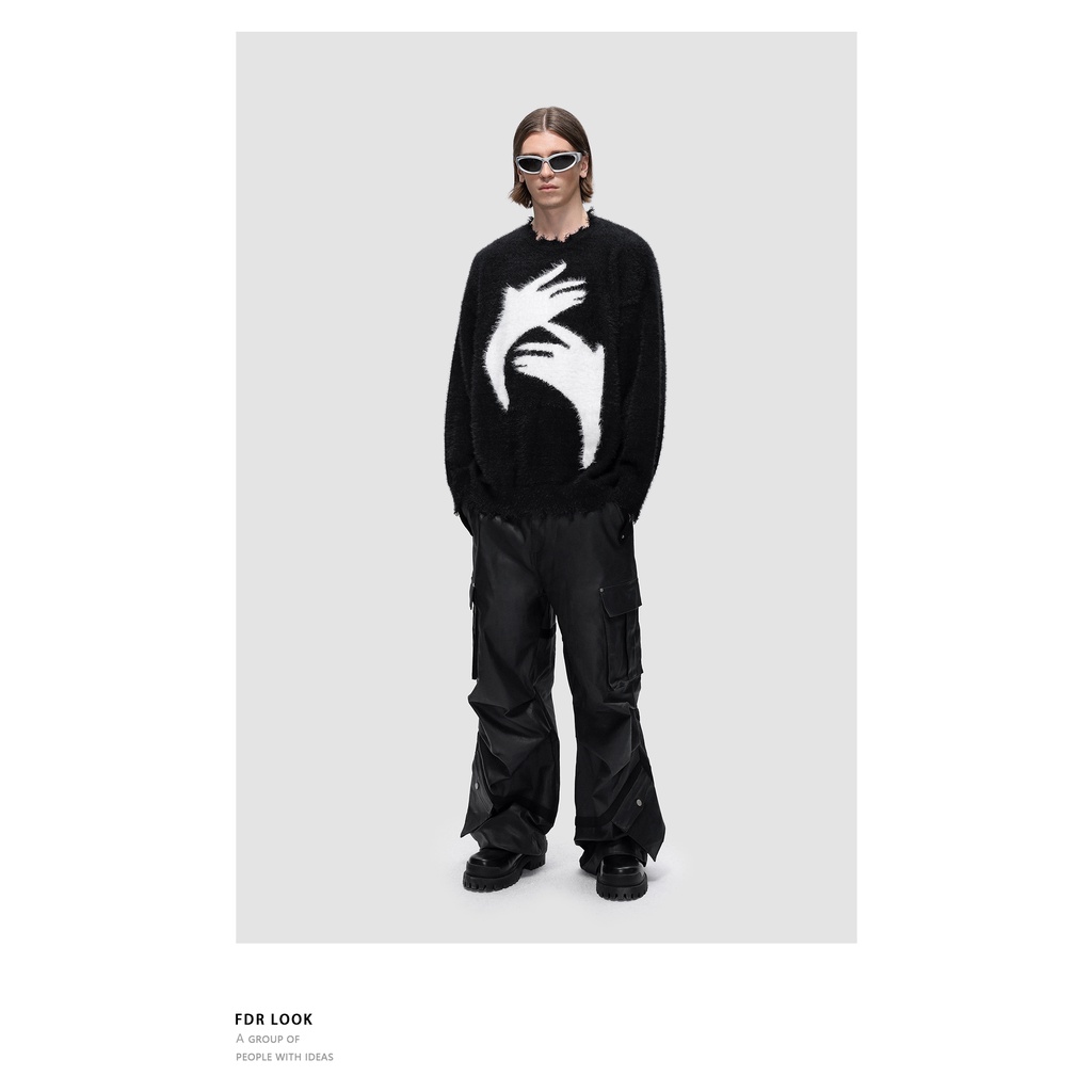 Áo sweater Cổ Tròn Thiết Kế Xẻ Rách Phong Cách Mỹ Thời Trang Thu Đông Cho Cặp Đôi