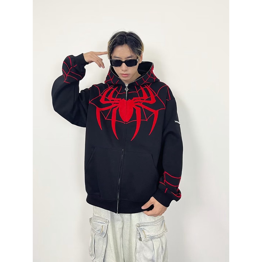 Áo Khoác cardigan Có Mũ Trùm Đầu In Hình Nhện Phong Cách Âu Mỹ Vui Nhộn Phong Cách gothic Cho Nam Và Nữ