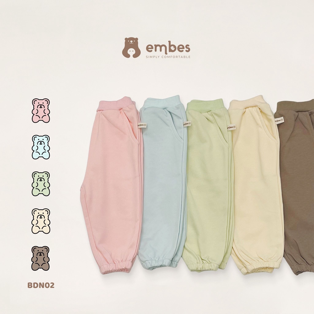 EMBES Bộ quần áo thu đông nỉ da cá cho bé trai bé gái từ 8kg tới 18kg