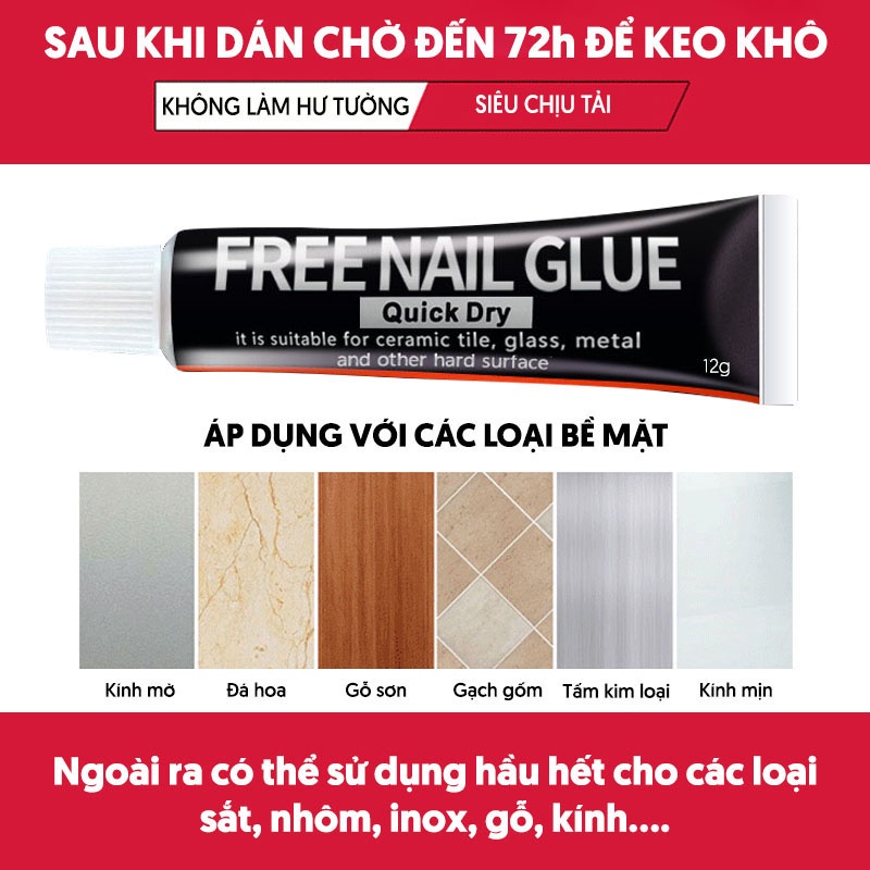 Keo không đinh Keo dán kệ đa năng cho kệ sắt nhôm inox trên bền mặt tường gạch men, mặt kính, mặt gỗ