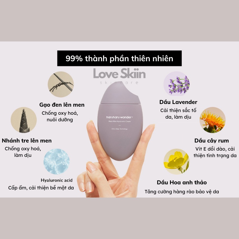 Kem dưỡng da gạo đen lên men cấp ẩm phục hồi HaruHaru Wonder Black Rice Hyaluronic Cream 50ml