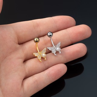 1 khuyên rốn thép phẫu thuật hình bướm pha lê gợi cảm 14g cz xỏ khuyên bụng