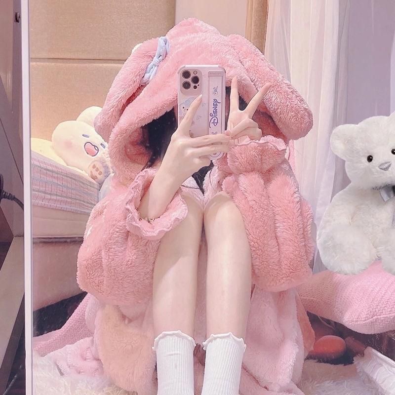 [QC][HÀNG SẴN]Áo choàng/Váy ngủ lông dài tay THỎ HOA HỒNG mềm mại ấm áp Xưởng may Sm | BigBuy360 - bigbuy360.vn