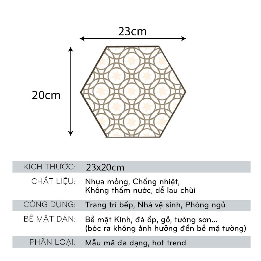 Decal gạch bông ô lẻ hình lục giác hình vuông decor nhà cửa chống nước