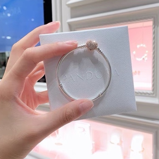 Vòng Tay bạc S925 Pandora Moments Sparkling Heart Clasp Snake Chain Bracelet Pan5015 Fullbox