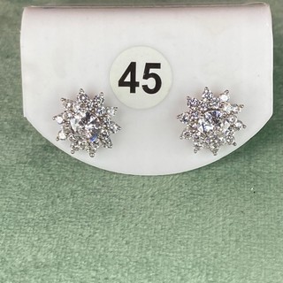 Bông tai bạc số 45 , đá 5mm CZ Moissanite, bạc ý xi kim