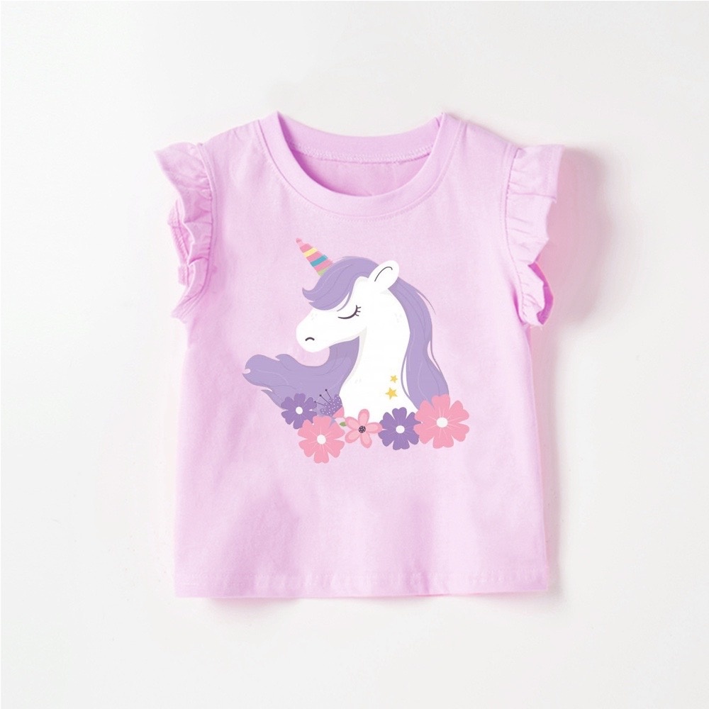 Áo Thun cotton Tay Bèo Họa Tiết Gấu Dâu Tây Dễ Thương Chất Lượng Cao Cho Bé Gái