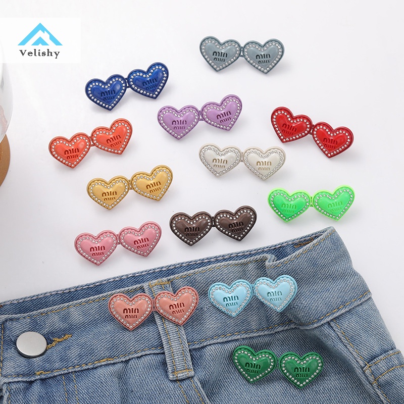 Velishy Set 2 Nút Thắt Lưng Quần jean Thay Thế Hình Trái Tim Có Thể Điều Chỉnh