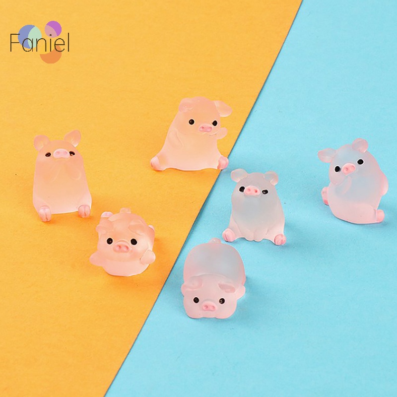 Bộ 6 Mô Hình Heo Con Bằng Nhựa Phát Sáng Dễ Thương Trang Trí Tiểu Cảnh
