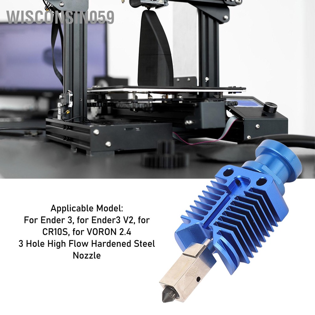 Wisconsin059 3D Máy In Đùn Hotend Bộ 24V 48W Đầu 0.4mm 0.6mm Thép Cứng Phun cho Ender 3
