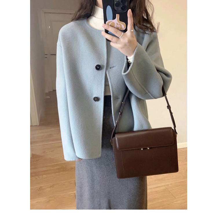 Áo Khoác Len Màu Xanh Dương Thiết Kế Mới Thanh Lịch Thời Trang Dành Cho Nữ