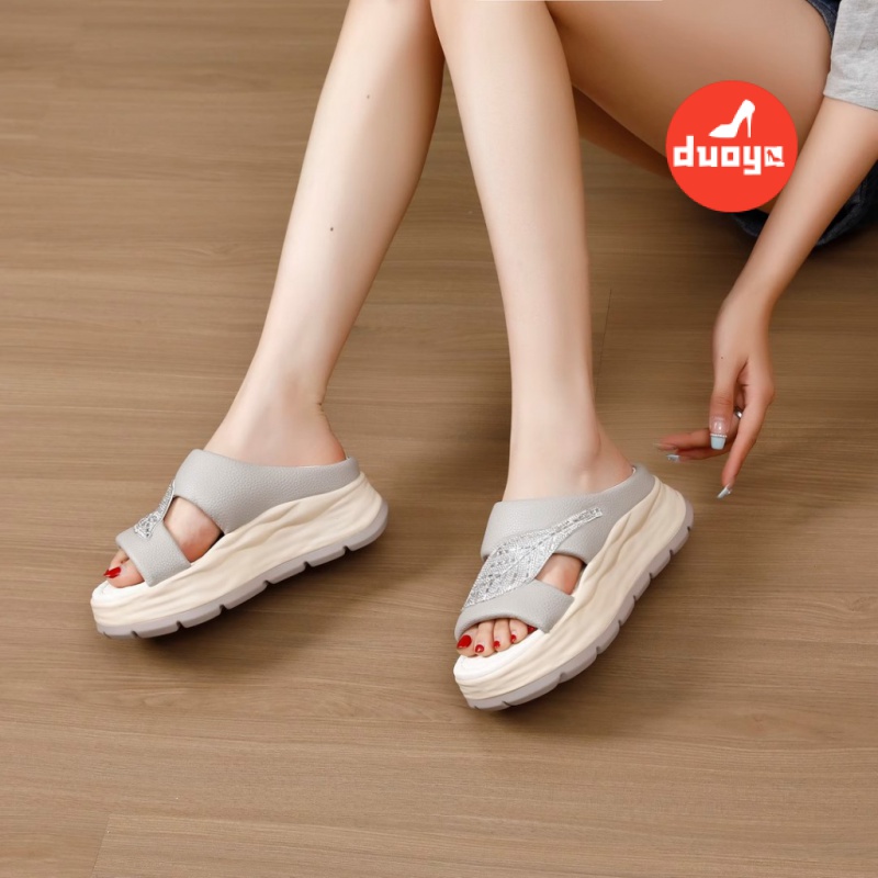 Duoya Tóc Thẳng ~  Dép Da Mềm Đế Dày Nâng Chiều Cao Hình Chiếc Lá Thông Thường Cho Nữ