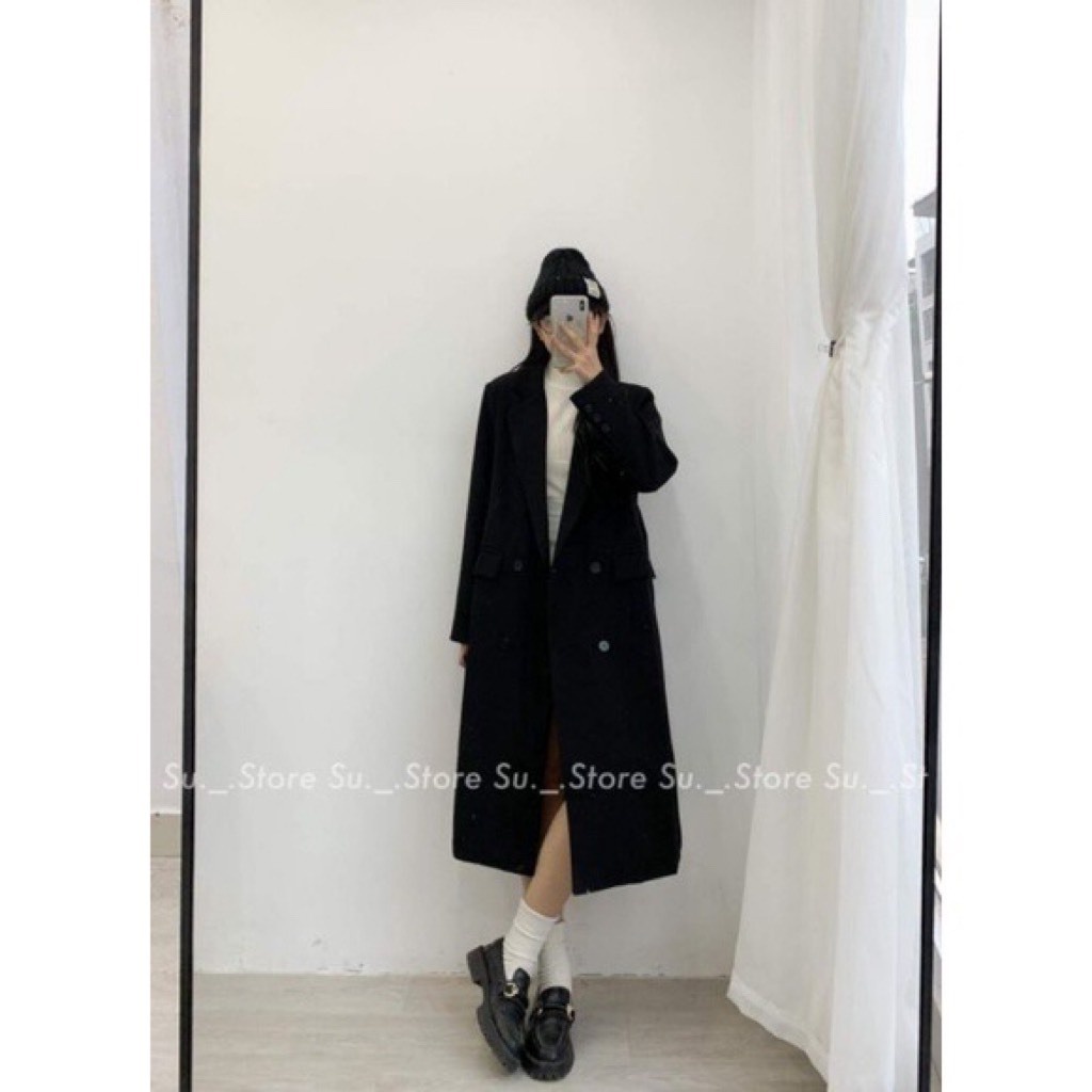 Áo vest dáng dài kèm đai 2 màu đen và nâu nhạt - Calina.vn - Aomangtodangdai949_P6K7