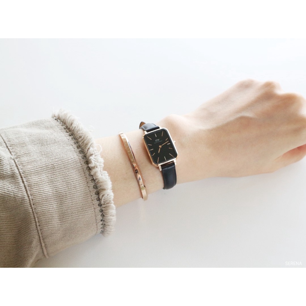 Combo Đồng Hồ Nữ Daniel Welington Quadro Pressed Sheffield Black & Vòng Tay Cuff V1 DW Chính Hãng - Danielwatchstore.