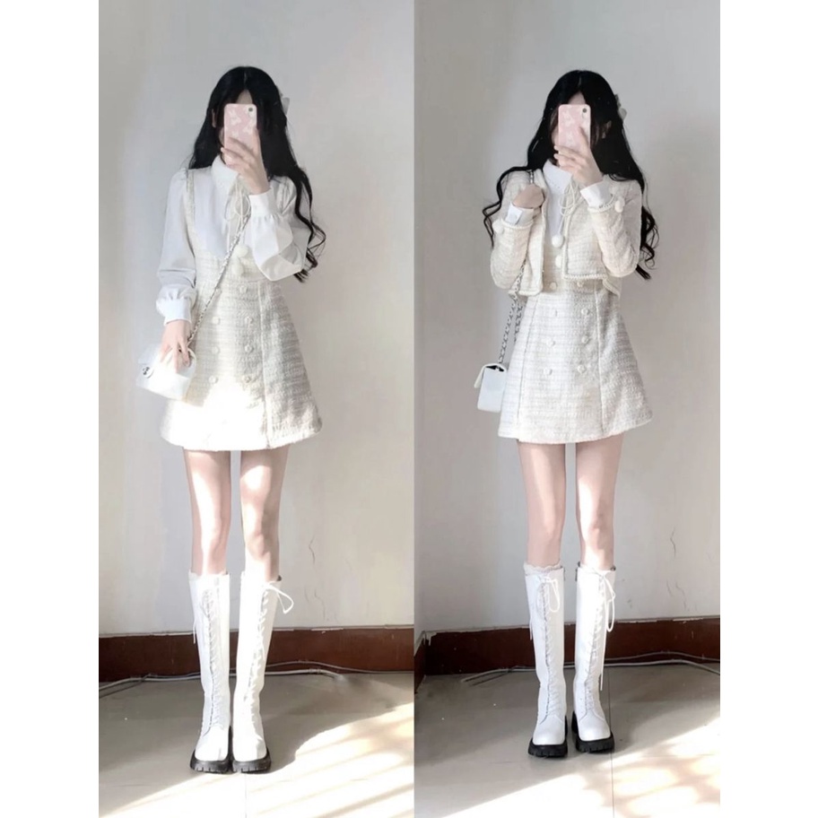 Mùa thu skinny fake two-piece dress áo khoác đa năng