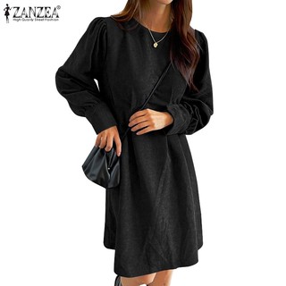 Zanzea Đầm Nữ Dài Tay Cổ Tròn Eo Cao Thời Trang Hàn