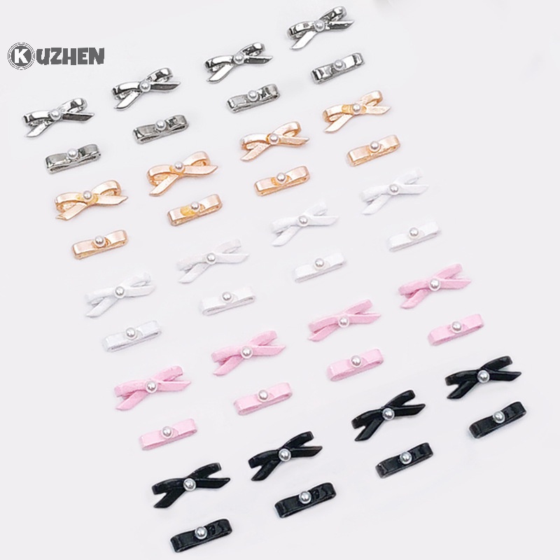 Kuzhen Set 10 Phụ Kiện Trang Trí Móng Tay Nghệ Thuật Bằng Hợp Kim Hình Nơ Thắt Nơ Màu Hồng Đen Trắng Đính Đá diy