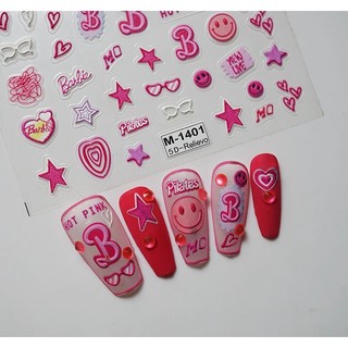 Sticker lụa nổi 5d | barbie hồng | hình dán móng tay