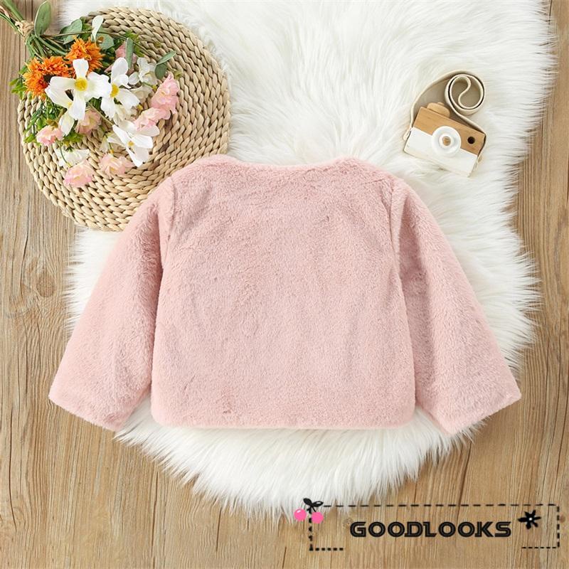 Áo Khoác Lông Thú Tay Dài Cổ Đính Nơ Cho Bé Gái