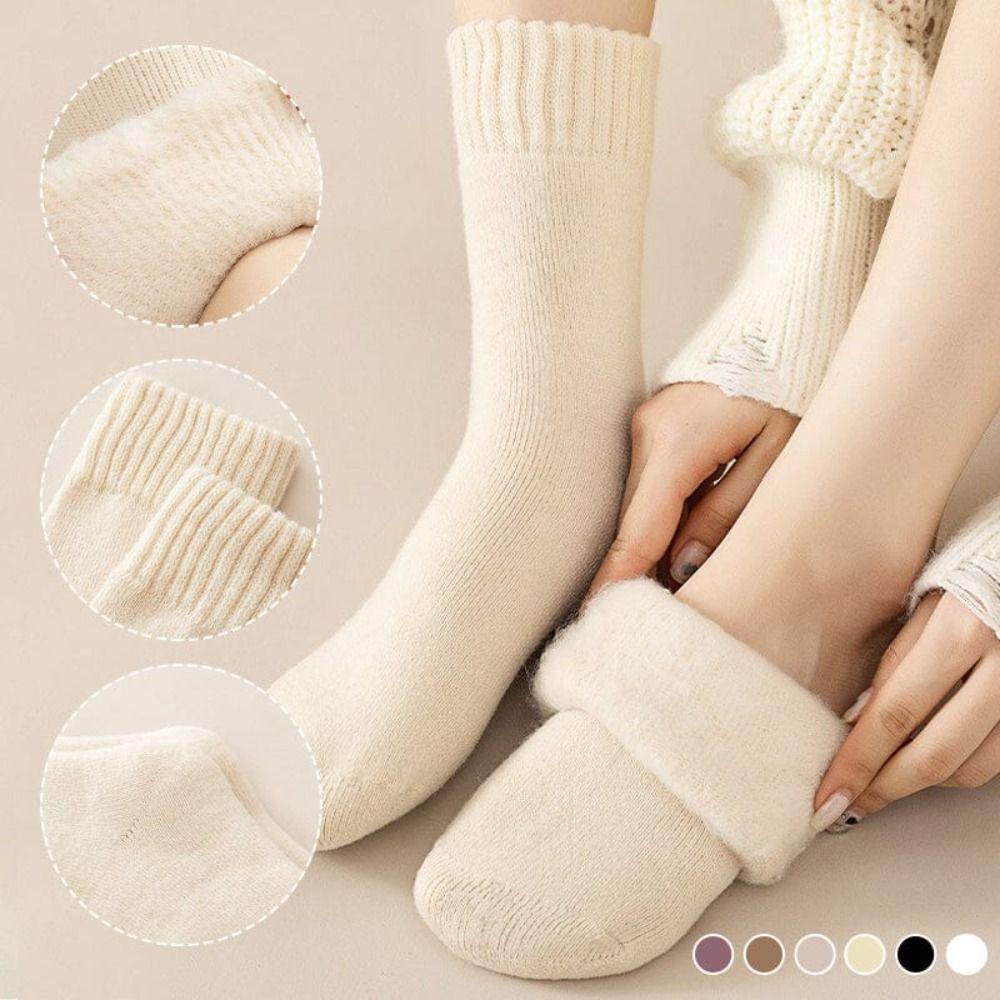 Myrong1hd Vớ Len Dày Giữ Ấm Mùa Đông Bằng polyester cotton Ống Trung Bình Đi Tuyết Liền Mạch