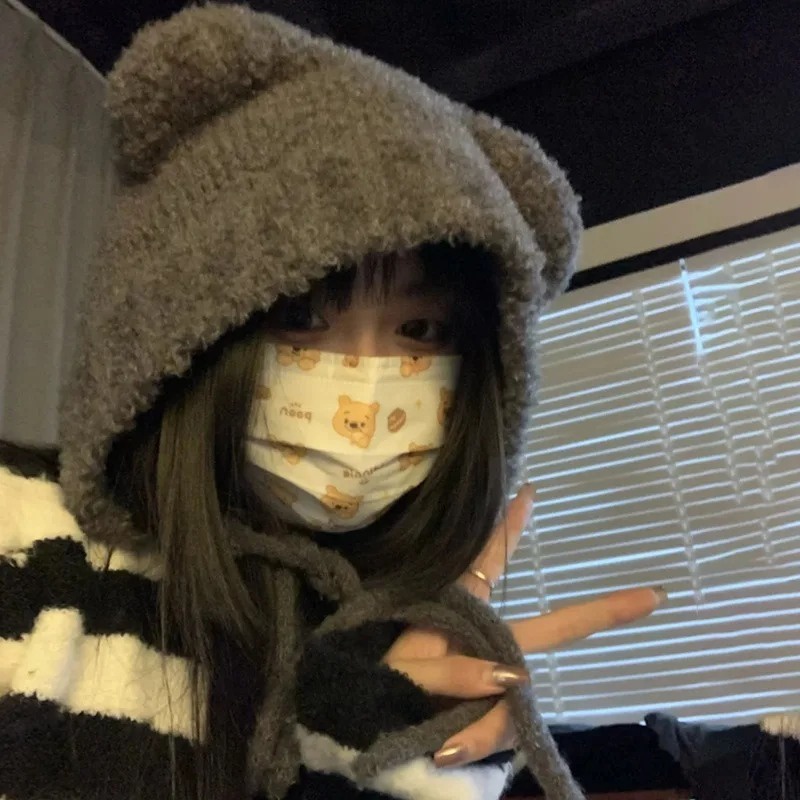 Mũ Len Giữ Nhiệt Hình Tai Gấu Dễ Thương Thời Trang Thu Đông Hàn Quốc 1 Cái Cho Nữ