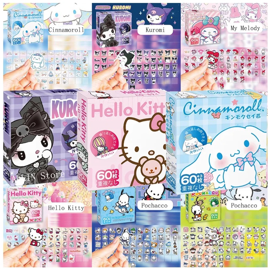 Hộp 60 Miếng Dán Hoạt Hình sanrio kuromi cinnamoroll melody Đáng Yêu
