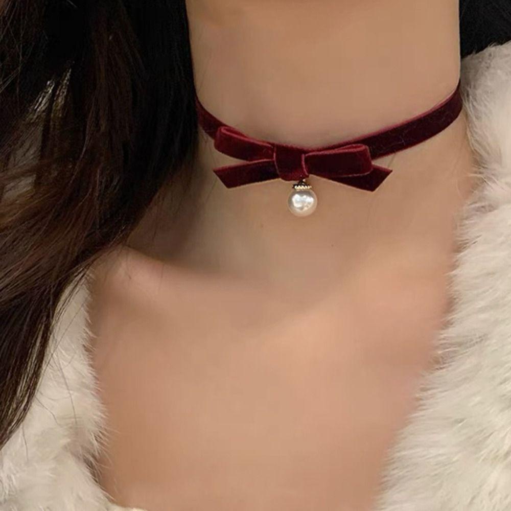 Hubert Vòng Cổ choker Vải Nhung Mặt Hình Nơ Giáng Sinh Phong Cách Hàn Quốc vintage Cho Nữ
