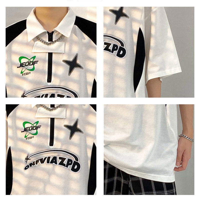 Ucnl Áo polo Ngắn Tay Form Rộng Phong Cách retro Dành Cho Nam