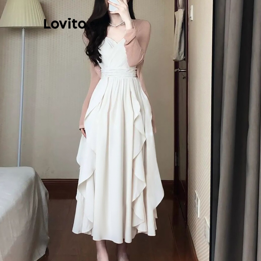 Đầm Lovito khóa kéo màu trơn thường ngày cho nữ LNA19103