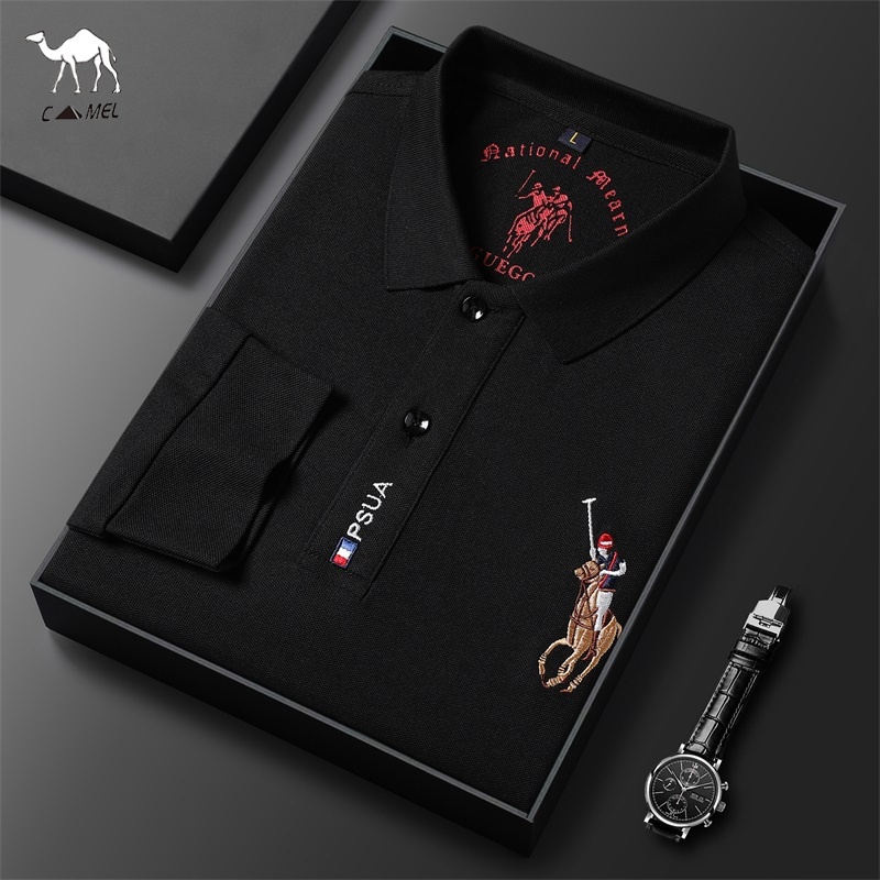 Áo Thun polo Dài Tay Thêu Chữ Thời Trang Nam Tính