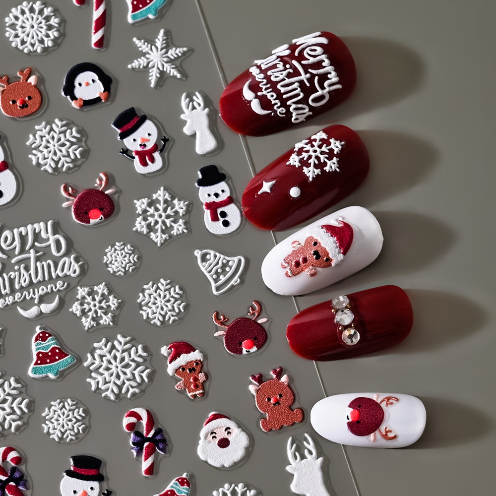 ♕ Nail Art Nhãn dán móng tay Giáng sinh 5d Yếu tố phù điêu Hình dán ông già Noel bông tuyết Trang trí móng tay Dụng cụ làm móng tay cho tiệm làm móng 6 kiểu dáng LỚN NHẤT