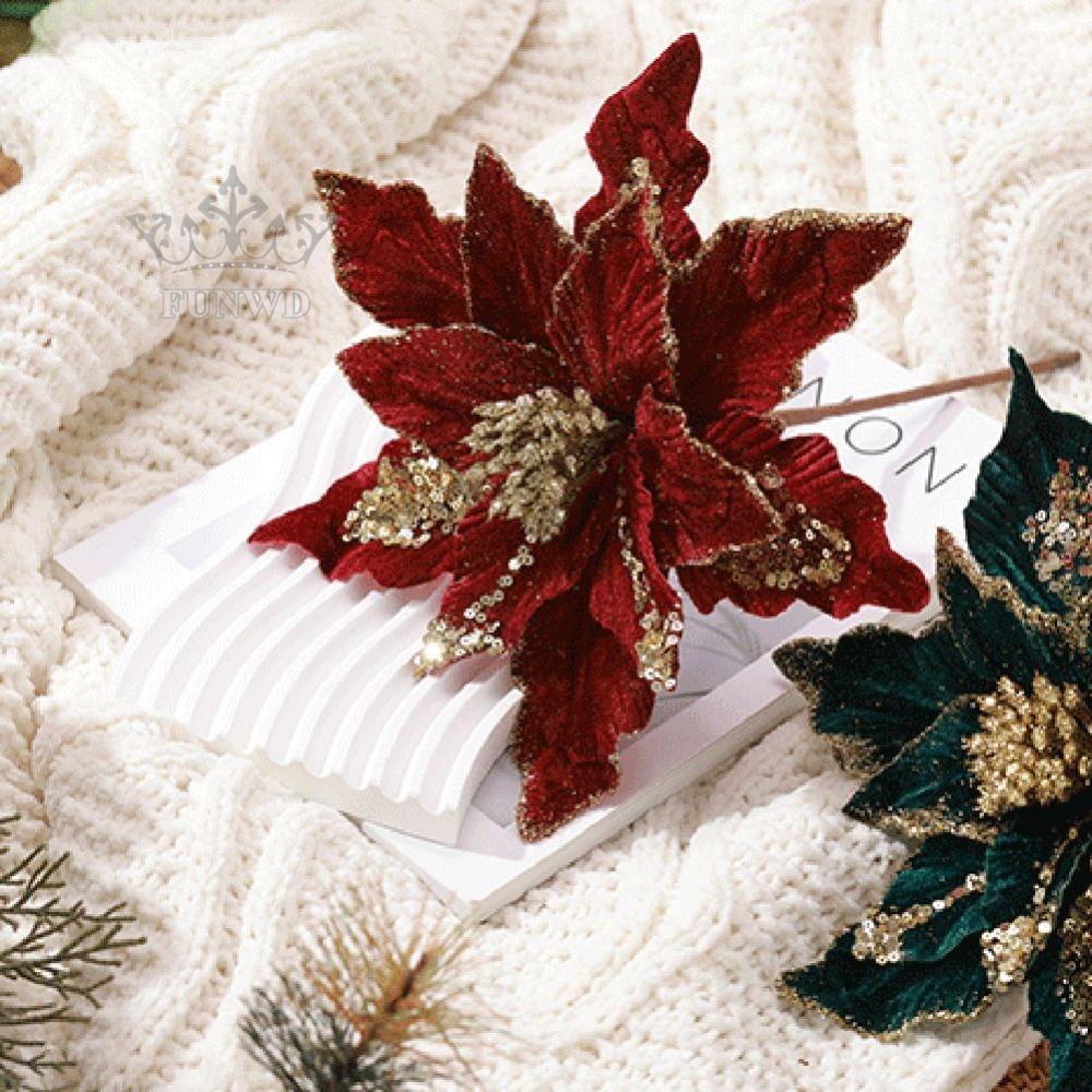 Hoa Lấp Lánh 1 Cái 28cm Trang Trí Giáng Sinh Vải Đẹp + Nhựa