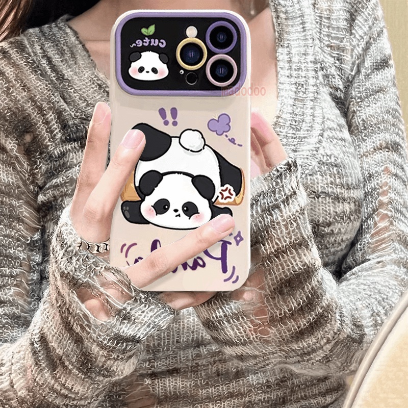 Ốp lưng Cartoon Samsung Galaxy A54 A34 A24 A14 A73 A53 A33 A23 A72 A52 A52S A32 A22 LTE M32 M22 4G 5G Cute Naughty Panda Fine Hole Large window Anti-fall Soft Phone Case Cover DSC 05