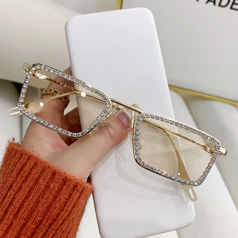 Kính Mát Nữ Gọng Kim Loại Nhỏ Hình Chữ Nhật Nhiều Màu Sắc Phong Cách ins