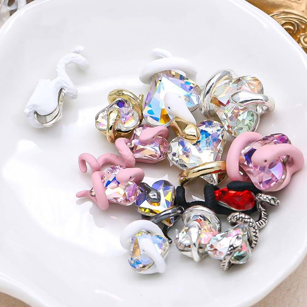 Bruce set 5 Phụ Kiện Trang Trí Móng Tay Hình Rắn Trái Tim Bằng Hợp Kim Đính Đá diy charms