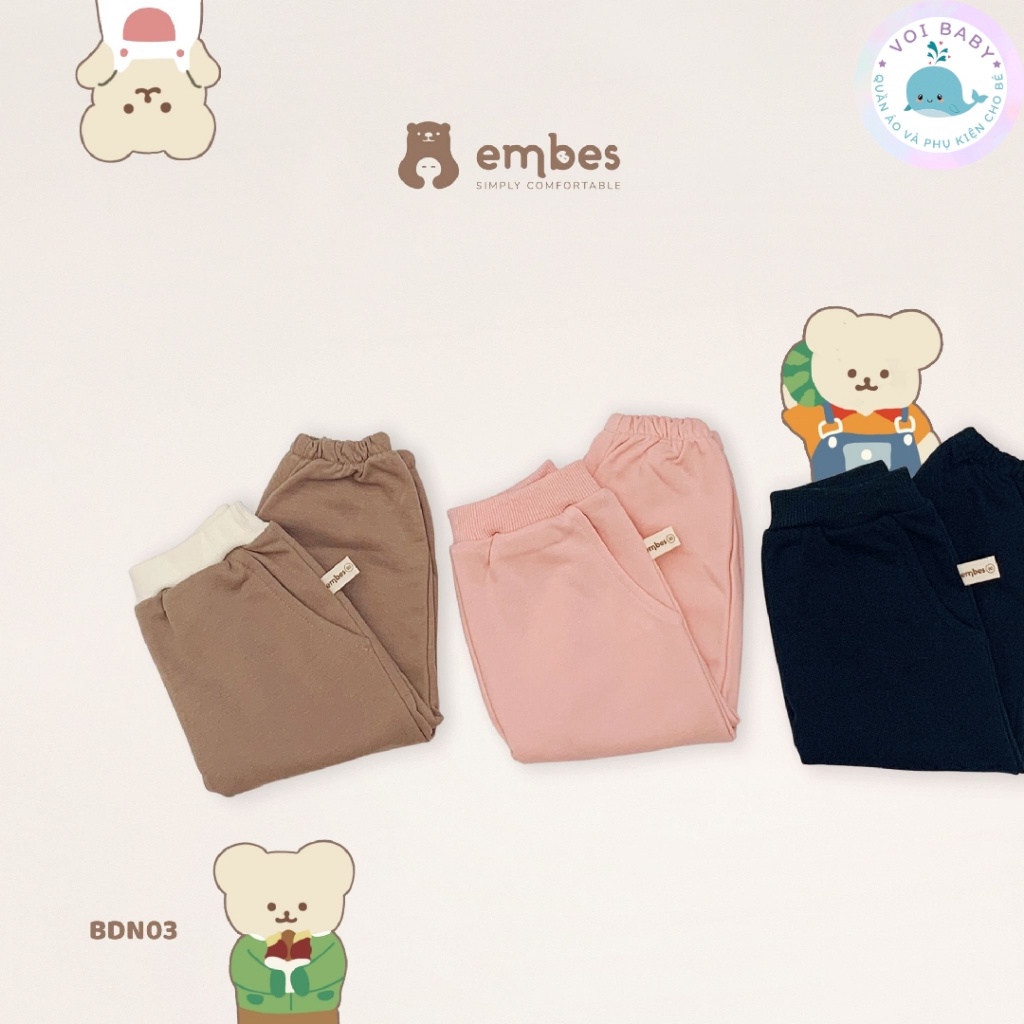 Bộ dài tay nỉ da cá in gấu cho bé trai bé gái Embes