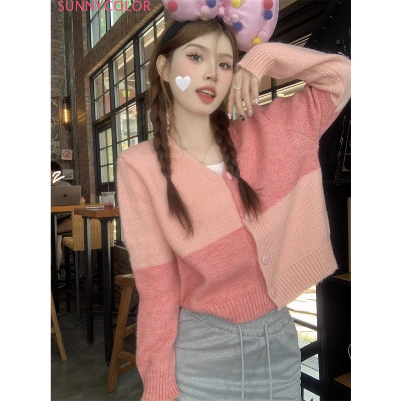 SUNNYCOLOR Áo Len áo khoác cardigan Korean Cổ điển Fashion Dễ thương WMY23A10QZ 44Z231030