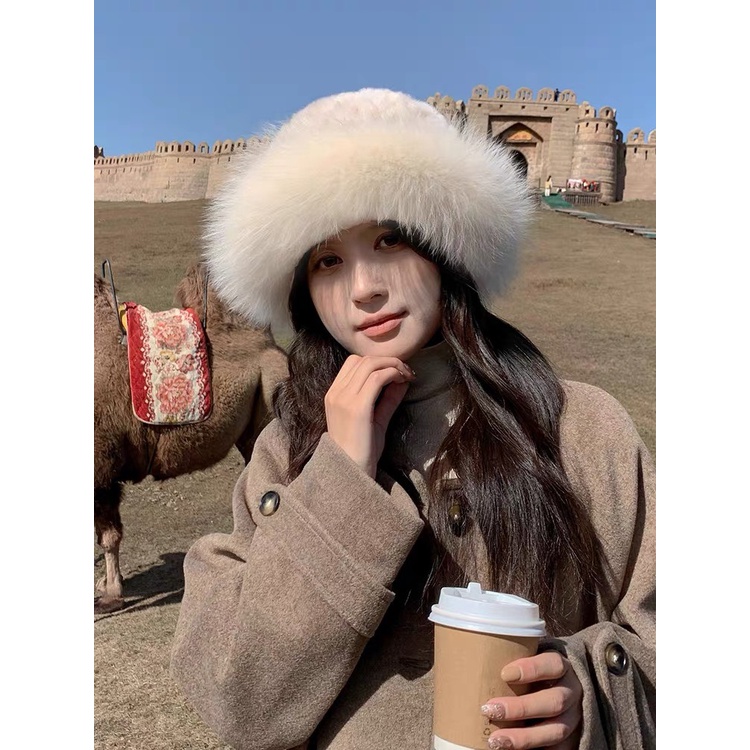 Nón beret phủ lông nhân tạo giữ ấm tai xinh xắn thời trang mùa đông, nón tai bèo phong cách thu đông