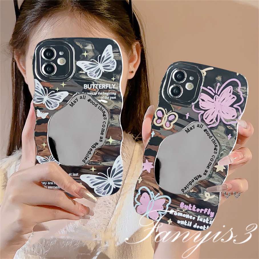 Ốp Điện Thoại Mặt Gương Mạ Điện Họa Tiết Bướm Cho iphone 15 14 13 12 11 pro max x xr xs max 8 7 plus