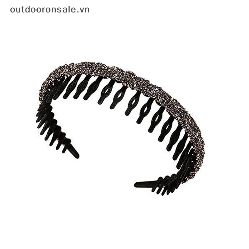 Băng Đô Cài Tóc Màu Trơn Đính Đá Có Răng Chống Trượt Thời Trang Cho Nữ
