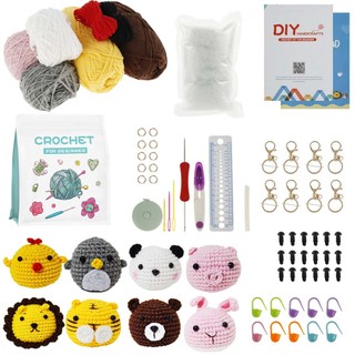 Crochet Kit for Beginners Complete Crochet Knitting Kit Adorable Animal Crochet Starter Pack with Keychain Step-by-Step Video