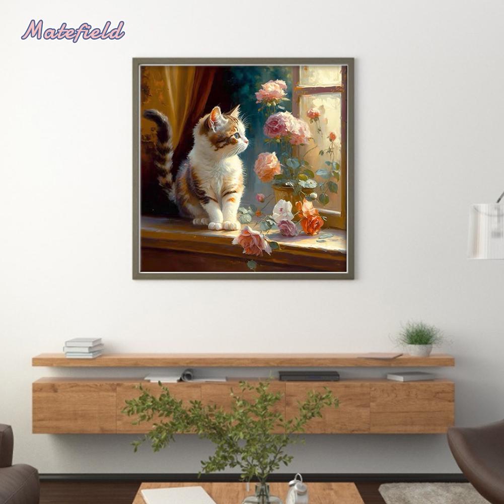 Bộ Dụng Cụ Thêu Tranh Chữ Thập 18ct Hình Mèo Và Hoa Bằng cotton Thân Thiện Với Môi Trường