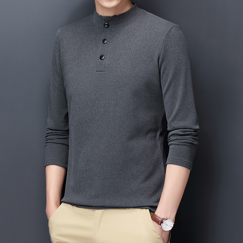 Áo Thun polo Hai Lớp Tay Dài Bằng Vải Nhung 4 Màu Trơn Giữ Ấm Kiểu Cổ Điển Thời Trang Công Sở Cho Nam