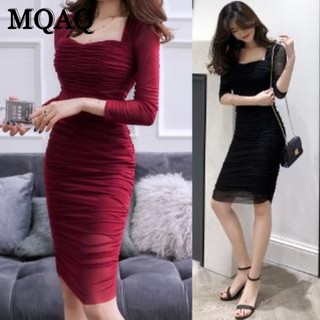 Mqaq Đầm Lưới Xếp Ly Ôm Dáng Ôm Sát Cơ Thể Phong Cách Hoàng Gia Quyến Rũ Dự Tiệc Tối