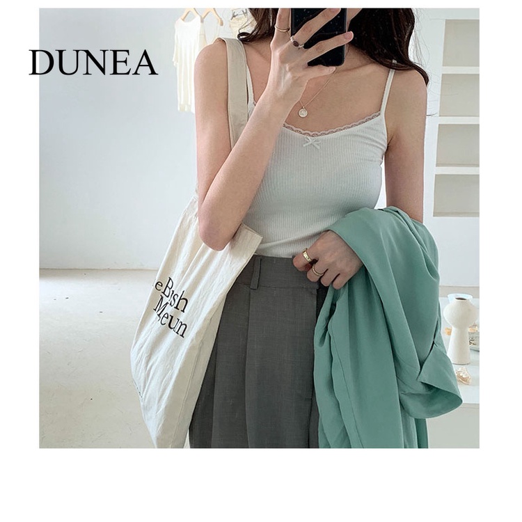 DUNEA Áo Hai Dây Phối Ren Hoa Ngọt Ngào Thời Trang Mùa Hè Cho Nữ