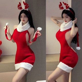 👗LILIS👗Quần áo nữ dịp Giáng sinh và năm mới, váy len hở lưng, váy gợi cảm, váy ôm hông lễ hội màu đỏ tươi, váy cao cổ mùa thu đông