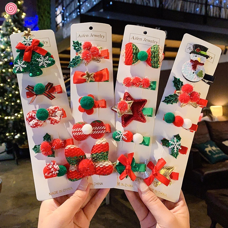 Set 5 Kẹp Tóc Hình Nón Giáng Sinh Dễ Thương
