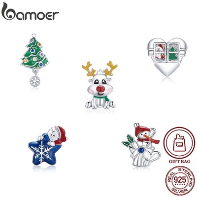 Hạt phụ kiện Bamoer bằng bạc 925 dành cho vòng tay/dây chuyền chủ đề Giáng Sinh 5 kiểu lựa chọn BSC372