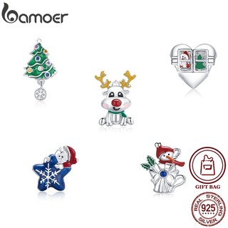 Hạt phụ kiện Bamoer bằng bạc 925 dành cho vòng tay/dây chuyền chủ đề Giáng Sinh 5 kiểu lựa chọn BSC372